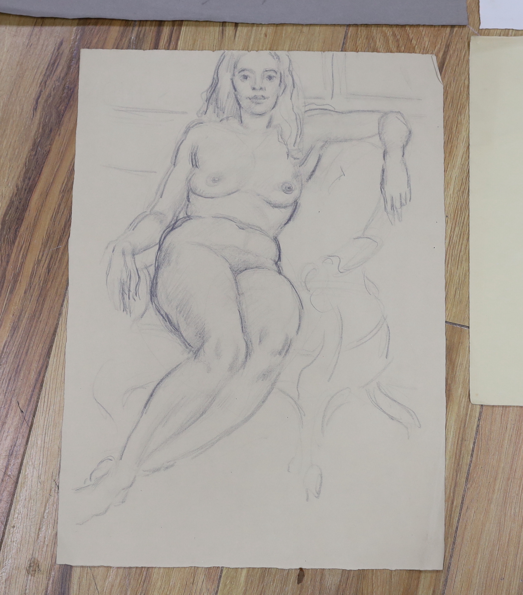 Clifford Hall (1904-1973), five ink and pencil nude studies on paper, largest 38 x 28cm, unframed
